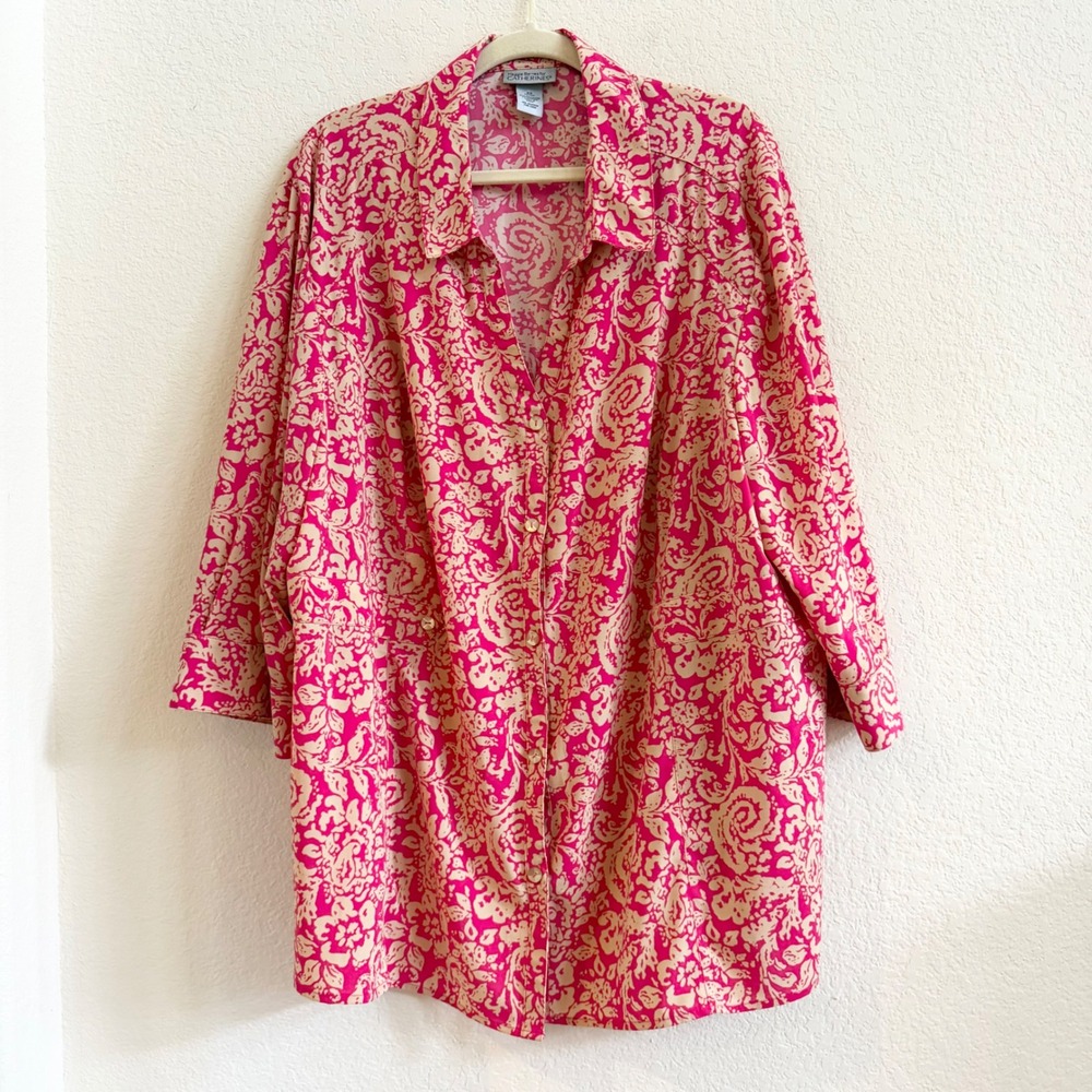 Maggie Barnes Catherines Pink Paisley Button Down Blouse Plus Size 3X 26/28W